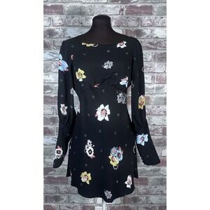 Free People Sunshadows Split Long Sleeves Floral Print mini‎ Dress size 8 medium
